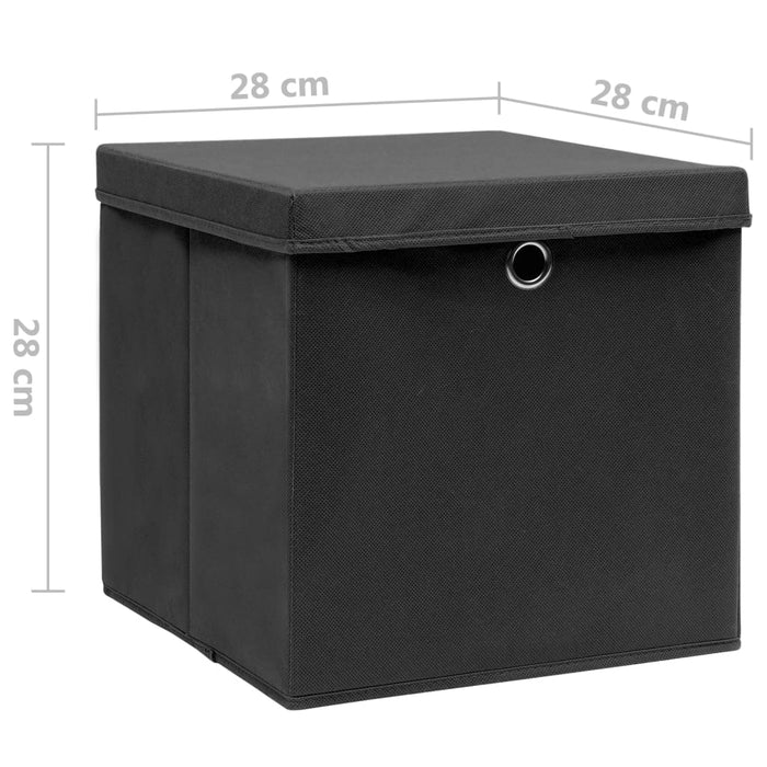 Cutii depozitare cu capac, 4 buc., negru, 28x28x28 cm - WALTI WALTI