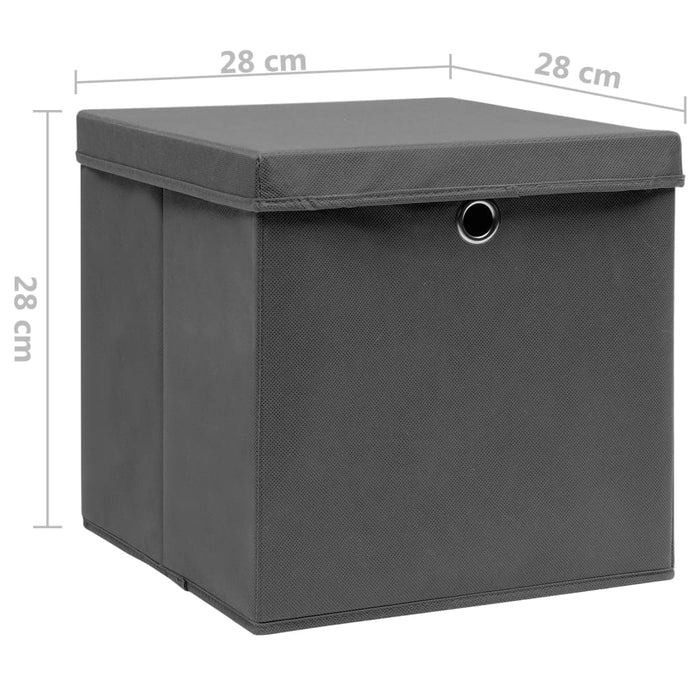 Cutii depozitare cu capac, 4 buc., gri, 28x28x28 cm - WALTI WALTI