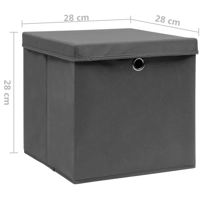 Cutii depozitare cu capac, 4 buc., gri, 28x28x28 cm - WALTI WALTI