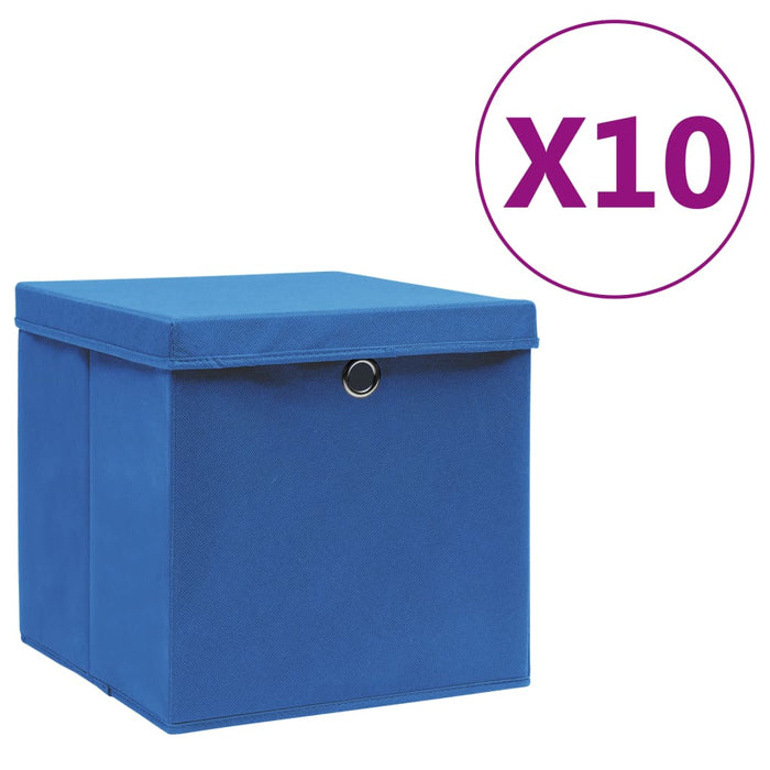 Cutii depozitare cu capac, 10 buc., albastru, 28x28x28 cm - WALTI WALTI