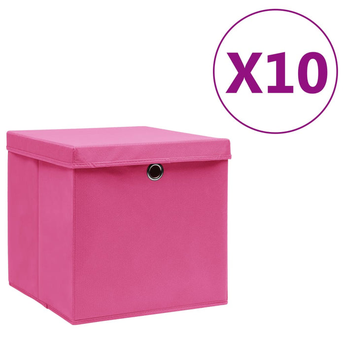 Cutii depozitare cu capace, 10 buc., roz, 28x28x28 cm - WALTI WALTI