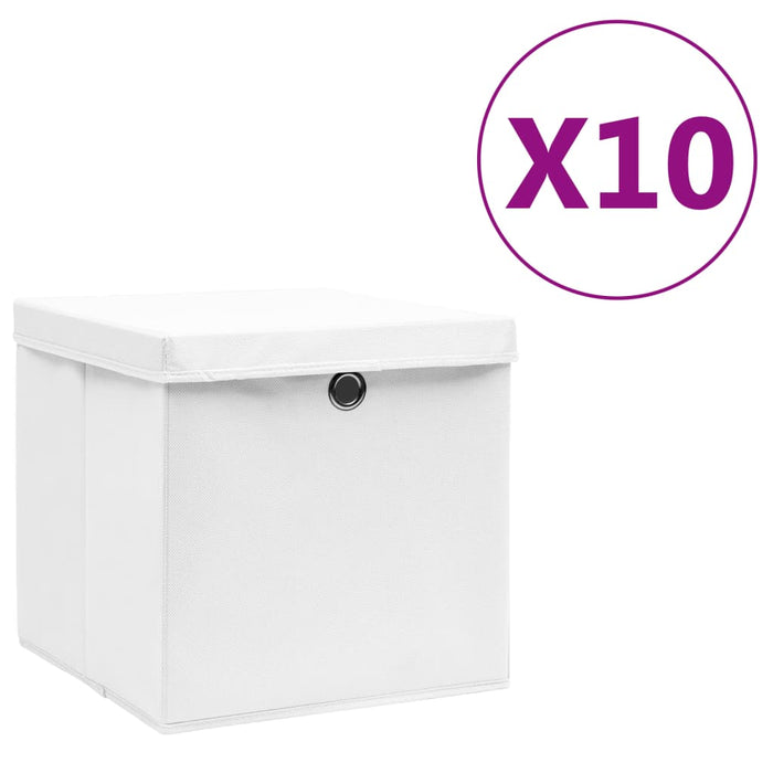 Cutii depozitare cu capace, 10 buc., alb, 28x28x28 cm - WALTI WALTI