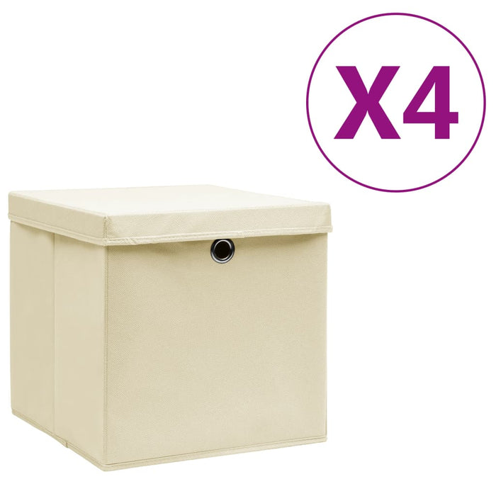 Cutii depozitare cu capace, 4 buc., crem, 28x28x28 cm - WALTI WALTI