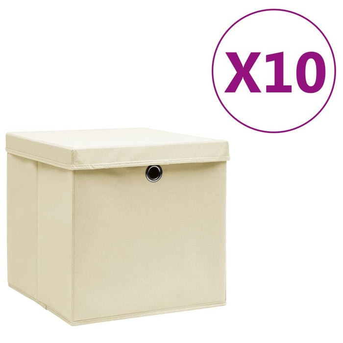 Cutii depozitare cu capace, 10 buc., crem, 28x28x28 cm - WALTI WALTI