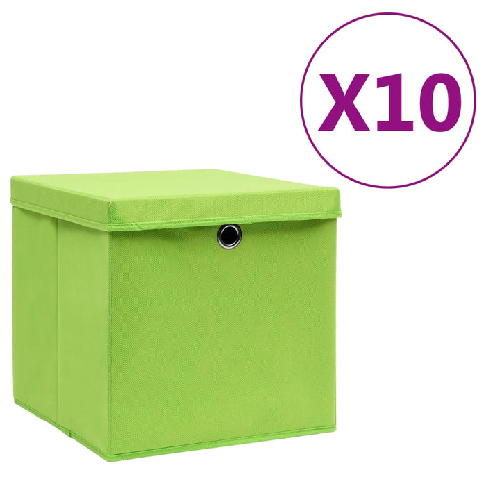 Cutii depozitare cu capace, 10 buc., verde, 28x28x28 cm - WALTI WALTI