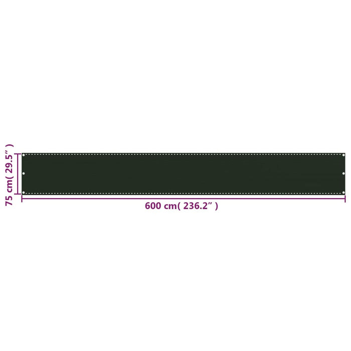 Paravan pentru balcon, verde închis, 75x600 ,HDPE WALTI