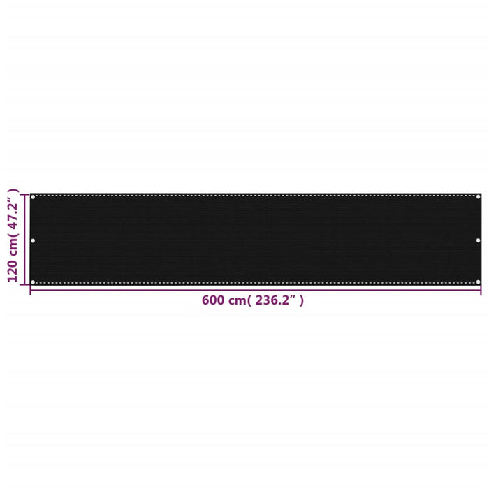 Paravan de balcon, negru, 120x600 cm, HDPE WALTI