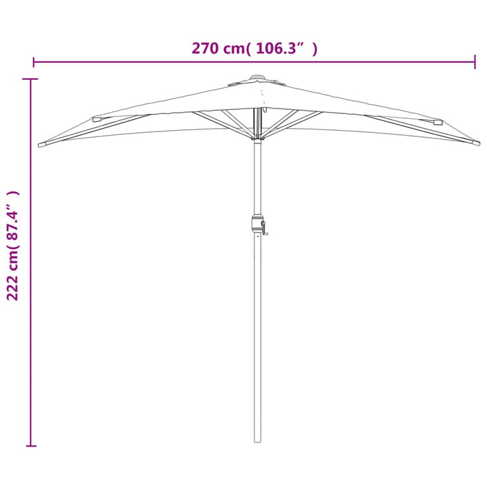 Umbrelă de balcon tijă aluminiu bordo 270x144x222 cm semirotund - WALTI WALTI