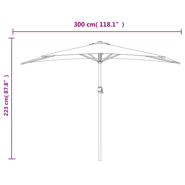 Umbrelă balcon, tijă aluminiu albastru 300x155x223cm semirotund - WALTI WALTI