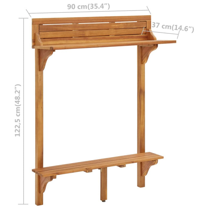 Masă de bar pentru balcon, 90x37x122,5 cm, lemn masiv de acacia - WALTI WALTI