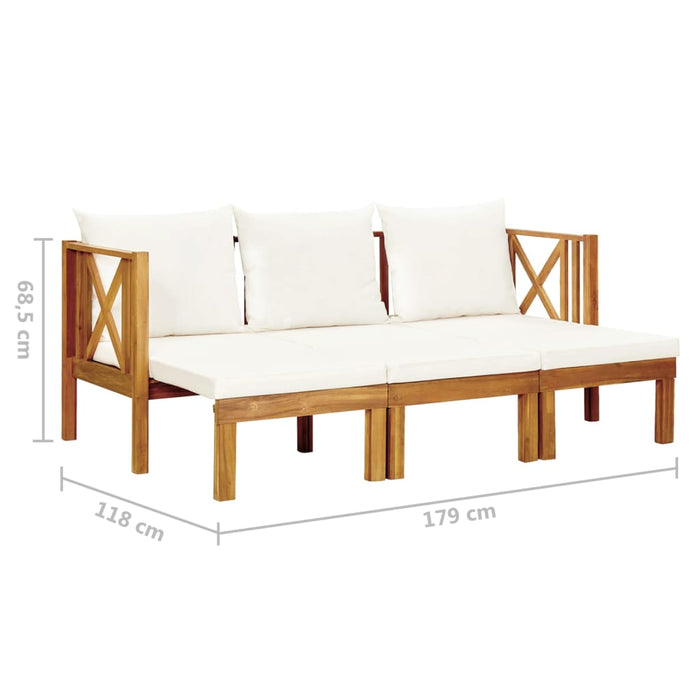 Bancă grădină cu 3 locuri & perne, 179 cm, lemn masiv acacia - WALTI WALTI