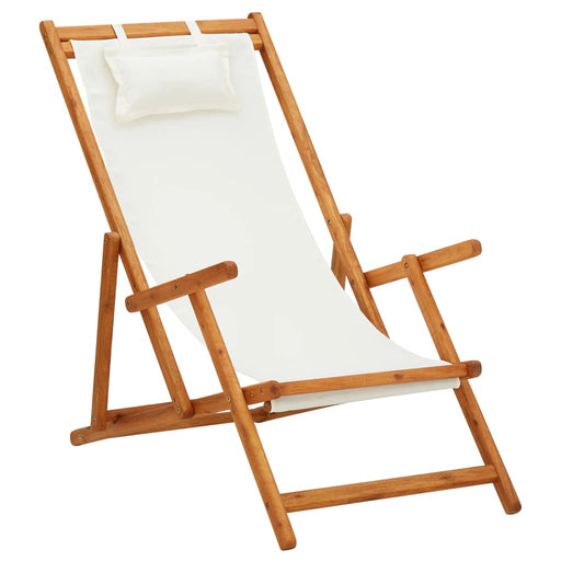 Scaun de plajă pliabil, crem, lemn masiv de eucalipt, textil - WALTI WALTI