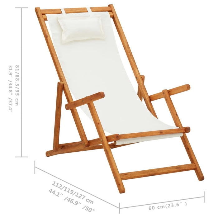 Scaun de plajă pliabil, crem, lemn masiv de eucalipt, textil - WALTI WALTI