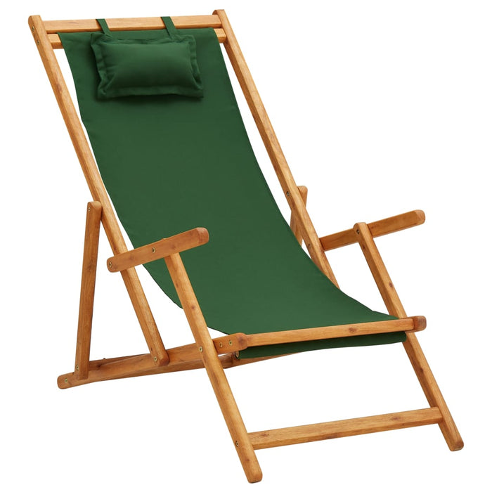 Scaun de plajă pliabil, verde, lemn masiv de eucalipt, textil - WALTI WALTI
