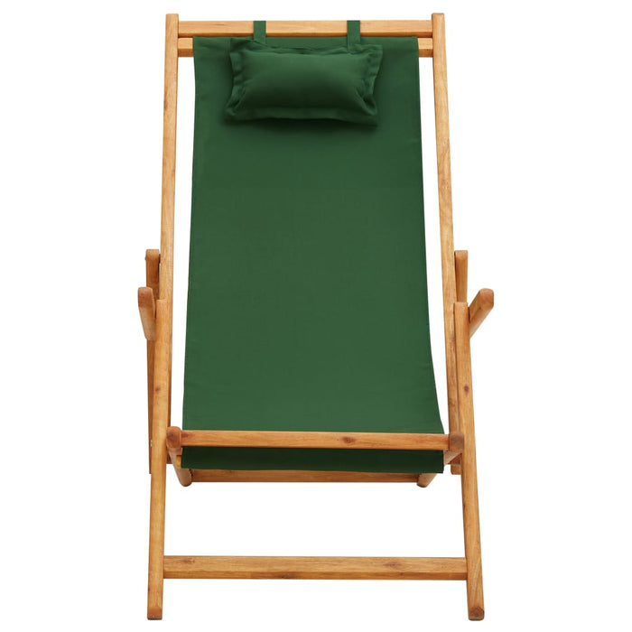 Scaun de plajă pliabil, verde, lemn masiv de eucalipt, textil - WALTI WALTI