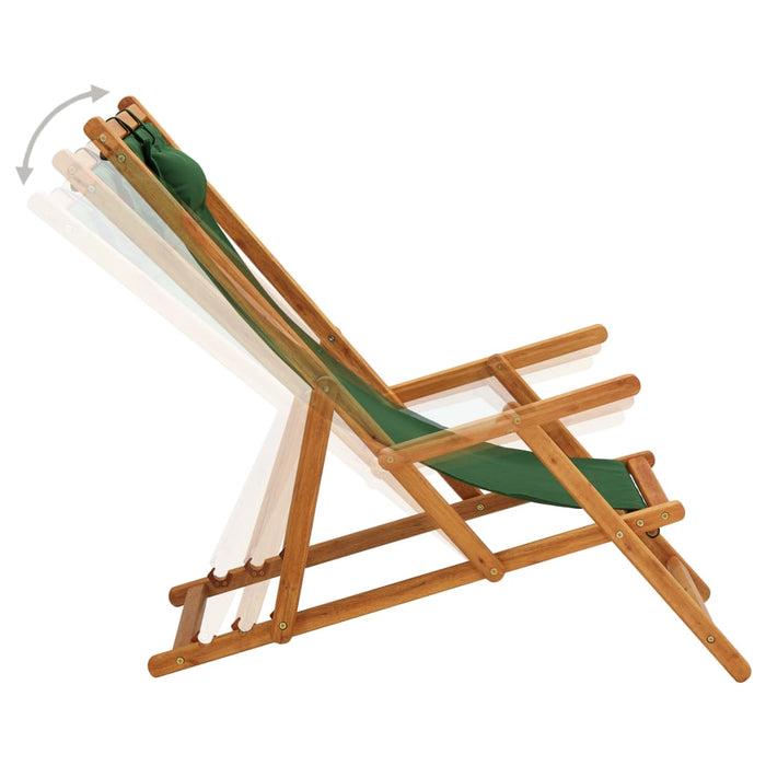 Scaun de plajă pliabil, verde, lemn masiv de eucalipt, textil - WALTI WALTI