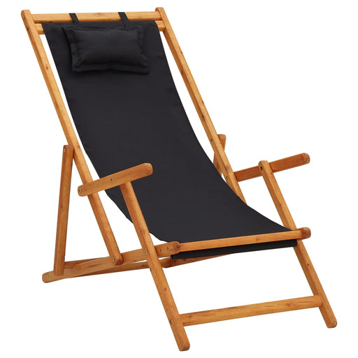 Scaun de plajă pliabil, negru, lemn masiv de eucalipt, textil - WALTI WALTI