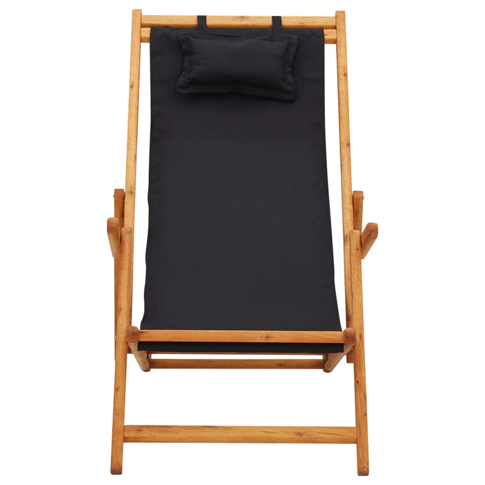 Scaun de plajă pliabil, negru, lemn masiv de eucalipt, textil - WALTI WALTI