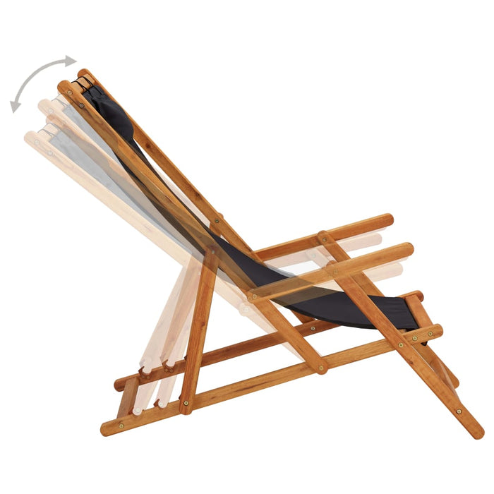 Scaun de plajă pliabil, negru, lemn masiv de eucalipt, textil - WALTI WALTI