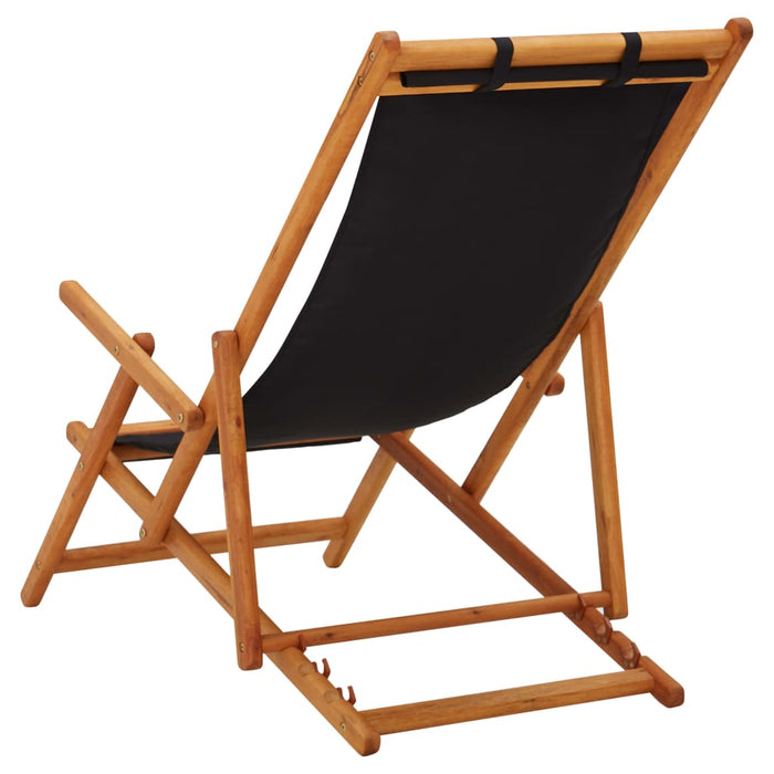 Scaun de plajă pliabil, negru, lemn masiv de eucalipt, textil - WALTI WALTI