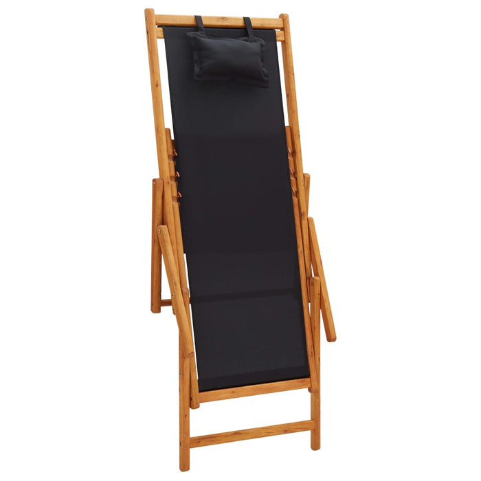 Scaun de plajă pliabil, negru, lemn masiv de eucalipt, textil - WALTI WALTI