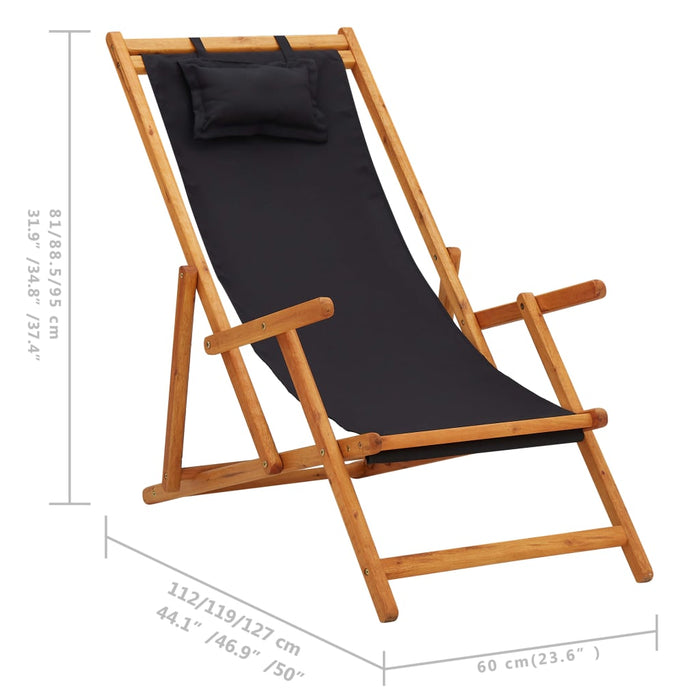 Scaun de plajă pliabil, negru, lemn masiv de eucalipt, textil - WALTI WALTI