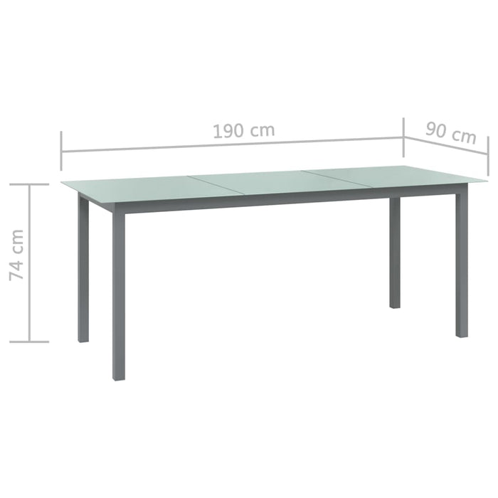 Masă de grădină, gri deschis, 190x90x74 cm, aluminiu și sticlă - WALTI WALTI