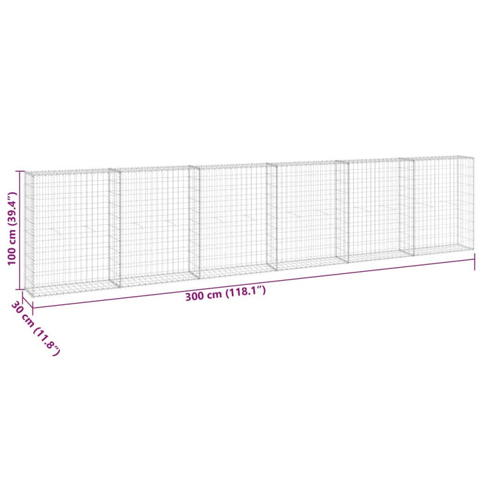 Perete gabion cu capace, 300 x 30 x 100 cm, oțel galvanizat - WALTI WALTI