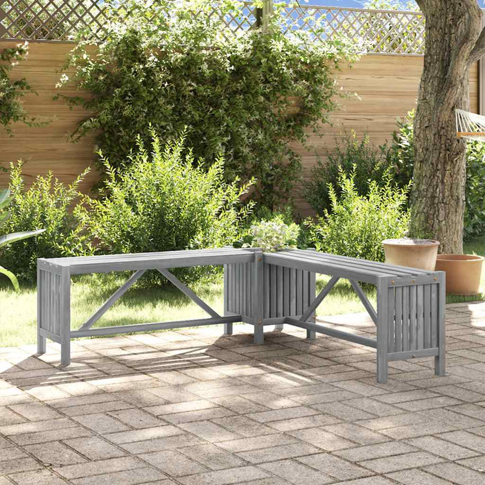 Bancă grădină de colț cu jardinieră 117cm gri lemn masiv acacia - WALTI WALTI