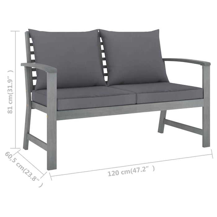 Bancă grădină cu pernă, gri închis, 120 cm, lemn masiv acacia WALTI