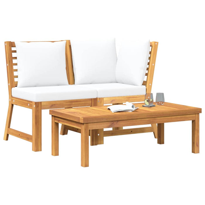 Set mobilier de grădină, 3 piese, perne crem, lemn masiv acacia - WALTI WALTI
