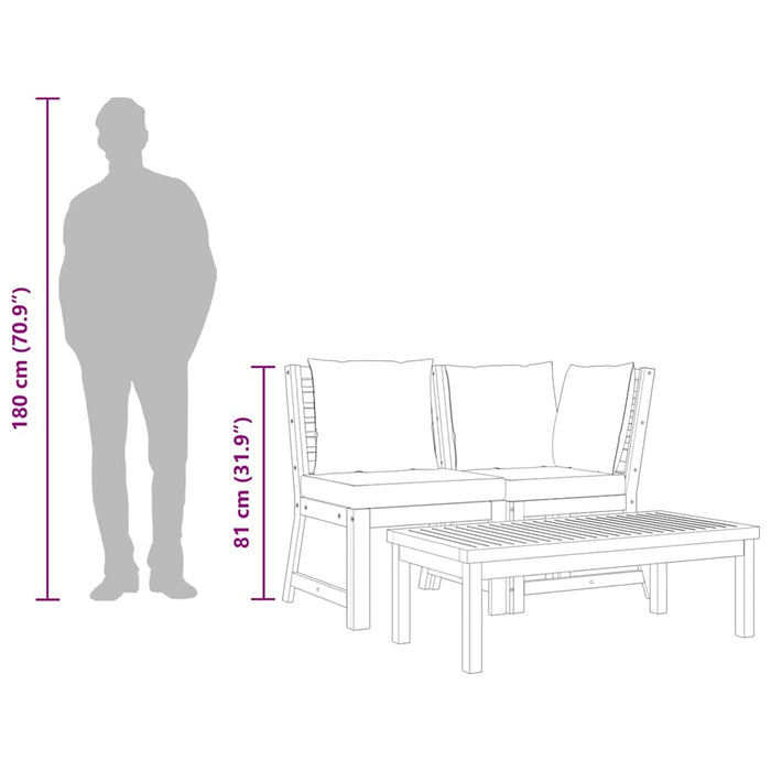 Set mobilier de grădină, 3 piese, perne crem, lemn masiv acacia - WALTI WALTI