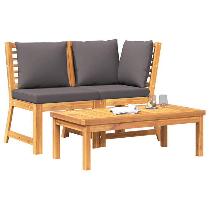 Set mobilier de grădină, 3 piese, perne gri închis, lemn acacia - WALTI WALTI