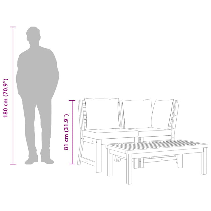 Set mobilier de grădină, 3 piese, perne gri închis, lemn acacia - WALTI WALTI