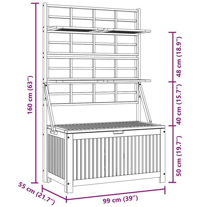 Cutie de depozitare cu spalier, 99x55x160 cm, lemn masiv acacia - WALTI WALTI
