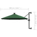 Umbrelă de soare montată pe perete cu LED-uri, verde, 300 cm - WALTI WALTI