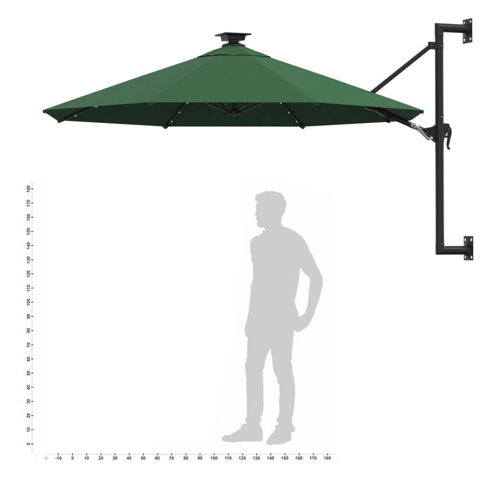 Umbrelă de soare montată pe perete cu LED-uri, verde, 300 cm - WALTI WALTI