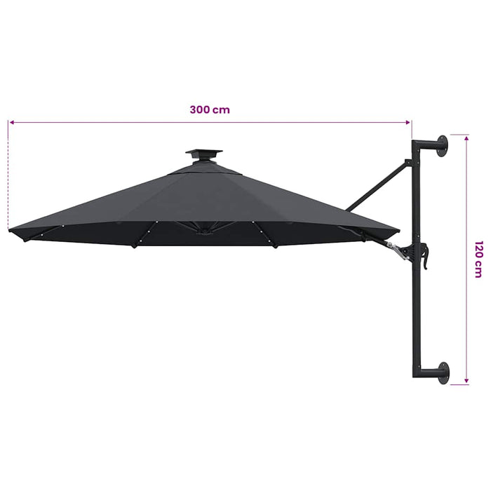 Umbrelă de soare montată pe perete cu LED-uri, antracit, 300 cm - WALTI WALTI