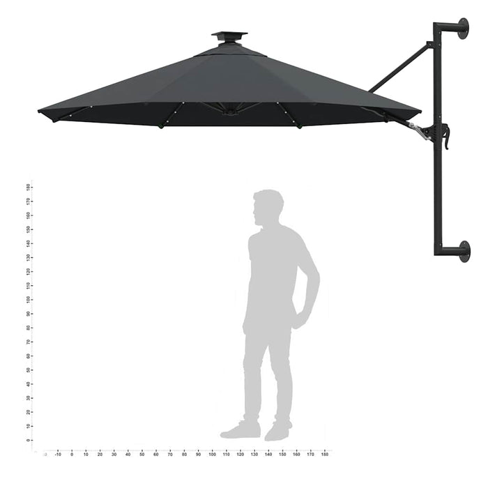 Umbrelă de soare montată pe perete cu LED-uri, antracit, 300 cm - WALTI WALTI