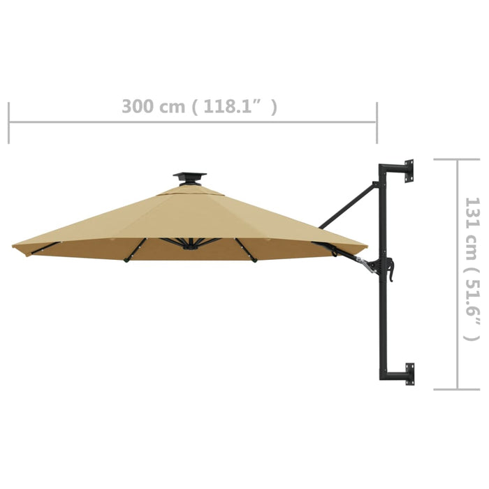 Umbrelă de soare montată pe perete cu LED-uri, taupe, 300 cm - WALTI WALTI