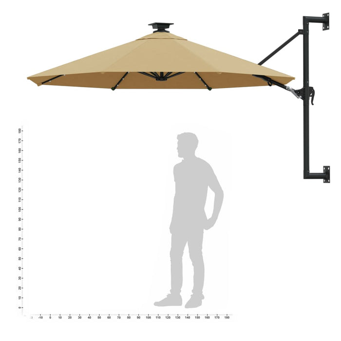 Umbrelă de soare montată pe perete cu LED-uri, taupe, 300 cm - WALTI WALTI