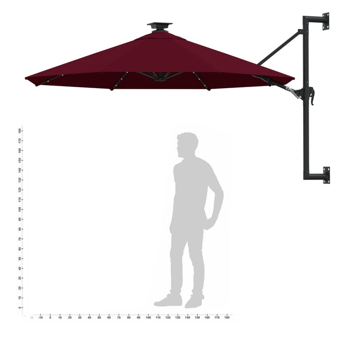 Umbrelă soare LED montaj pe perete stâlp metal vișiniu 300 cm - WALTI WALTI