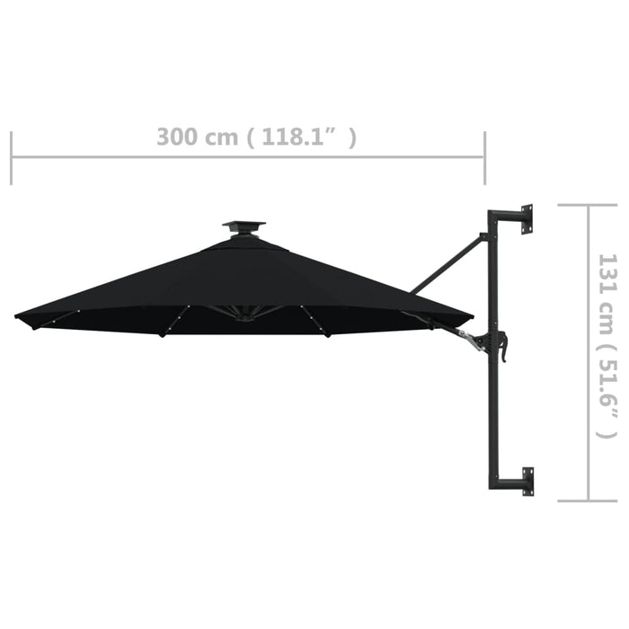 Umbrelă de soare montată pe perete cu LED-uri, negru, 300 cm - WALTI WALTI