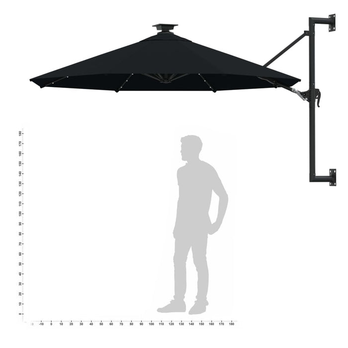 Umbrelă de soare montată pe perete cu LED-uri, negru, 300 cm - WALTI WALTI