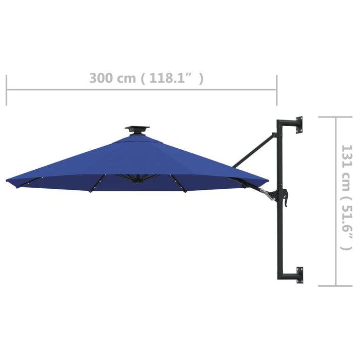 Umbrelă de soare montată pe perete cu LED-uri, albastru, 300 cm - WALTI WALTI