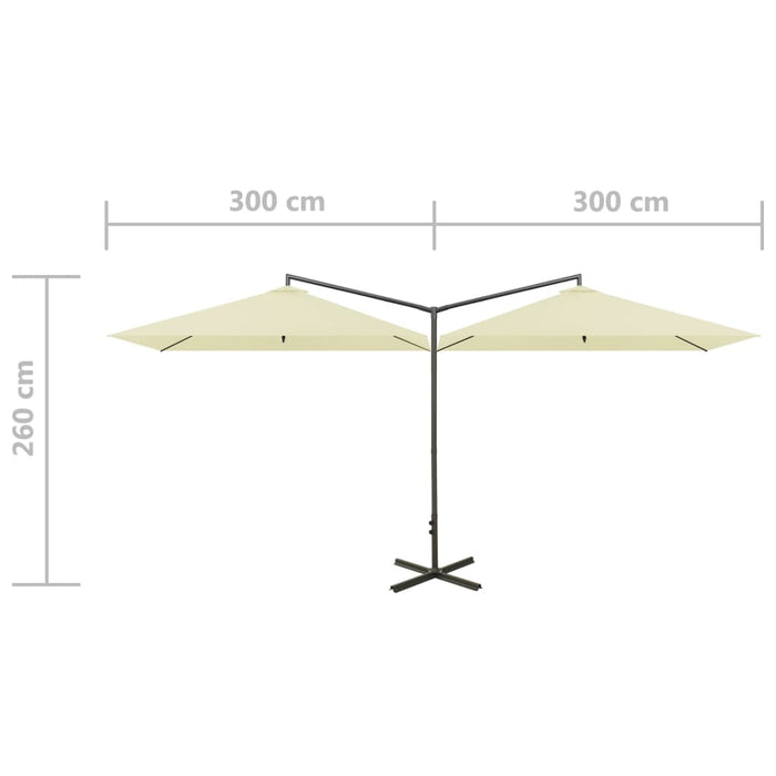 Umbrelă de soare dublă cu stâlp din oțel, nisipiu, 600x300 cm - WALTI WALTI