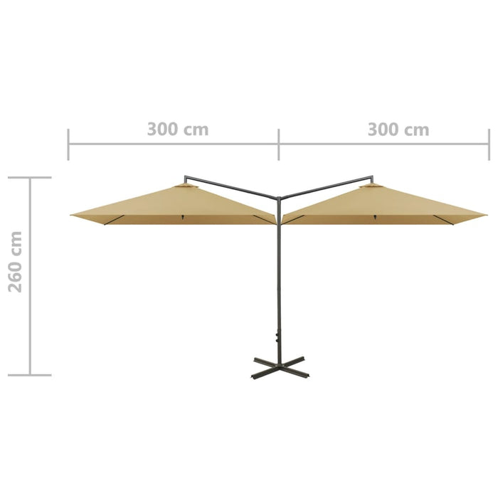 Umbrelă de soare dublă cu stâlp din oțel, taupe, 600x300 cm - WALTI WALTI