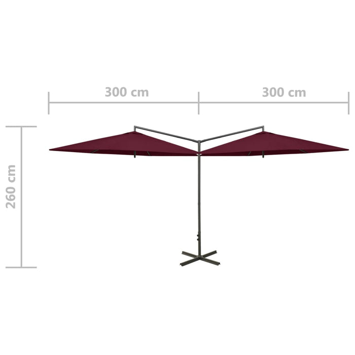 Umbrelă de soare dublă cu stâlp din oțel, roșu bordo, 600 cm - WALTI WALTI