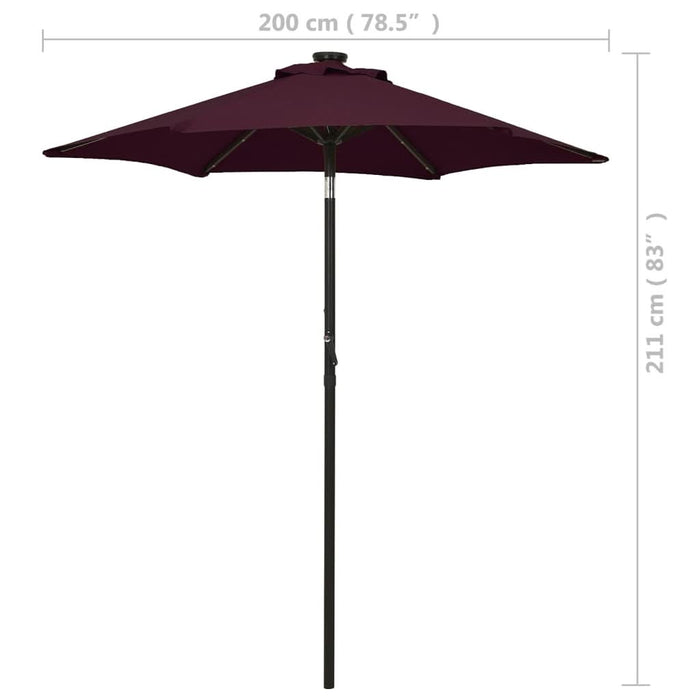 Umbrelă de soare cu lumini LED, roșu bordo, 200x211cm, aluminiu - WALTI WALTI