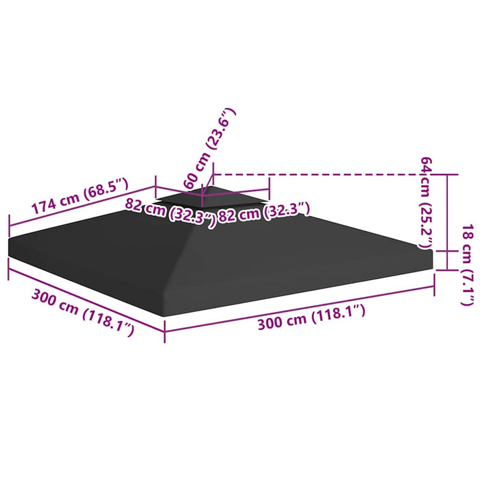Acoperiș de pavilion, 2 niveluri, negru, 3x3 m, 310 g/m² - WALTI WALTI